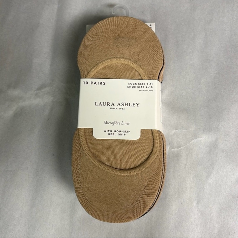 New Laura Ashley Socks Women’s 10 Pair Tan & Black Casual Microfiber Liner Socks - Picture 6 of 14